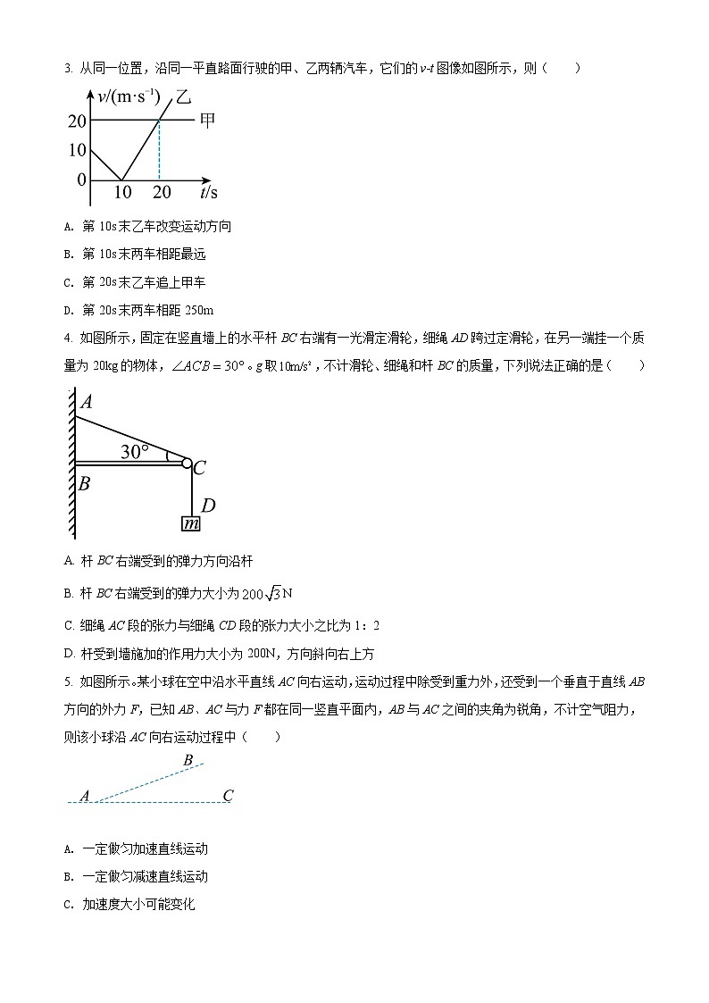 湖南省湖湘名校联盟2021-2022学年高一（上）期末物理试题无答案第2页