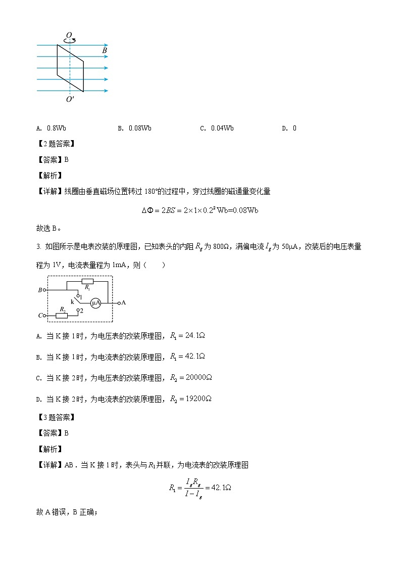 2021-2022学年山东省潍坊市高二上学期期末考试物理试题 解析版02
