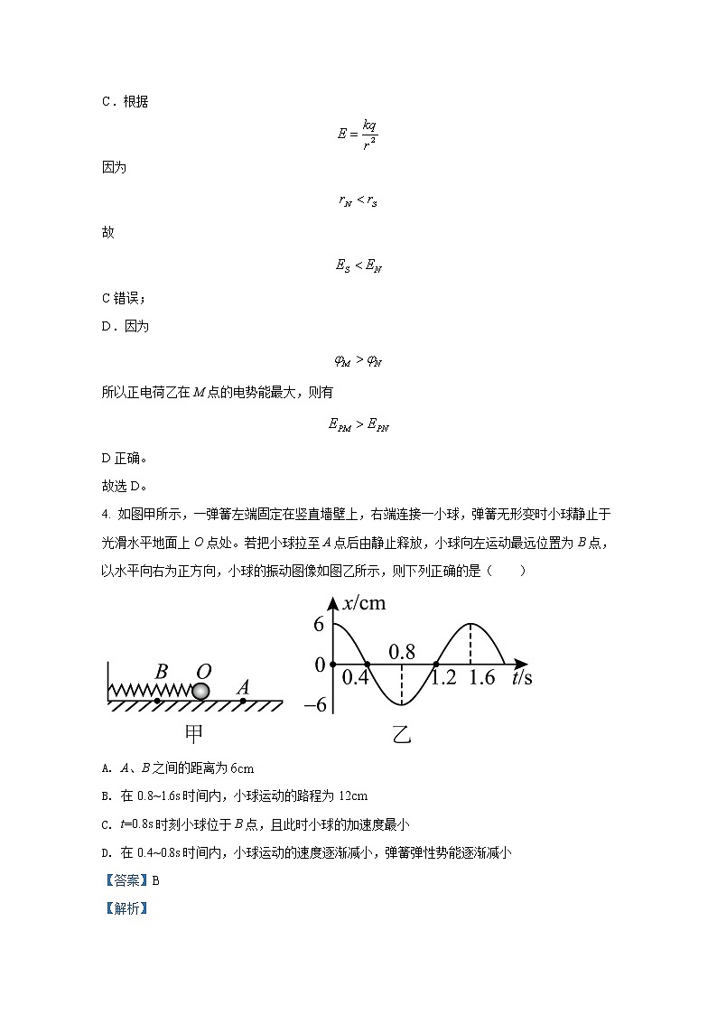 湖南省永州市2021-2022学年高二物理上学期期末质量监测试题（Word版附解析）03