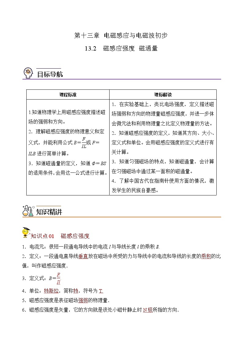13.2 磁感应强度 磁通量（解析版）-2022-2023学年高二物理备课必备讲义（人教2019必修第三册 ）第1页