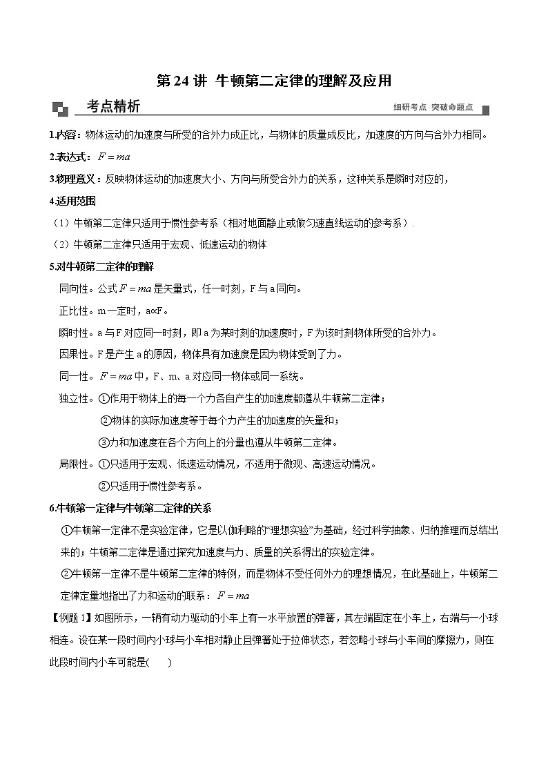 【期末专题复习】人教版(2019)物理必修1-高一上学期期末专题点拨与训练：第24讲 牛顿第二定律的理解及应用01