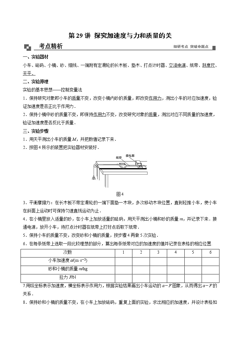 【期末专题复习】人教版(2019)物理必修1-高一上学期期末专题点拨与训练：第29讲 探究加速度与力和质量的关系01