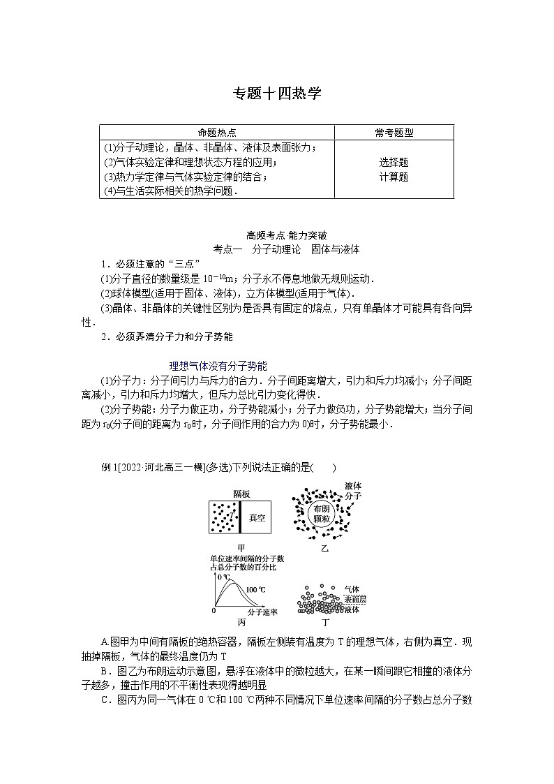 2023届二轮复习  专题十四热学 学案第1页