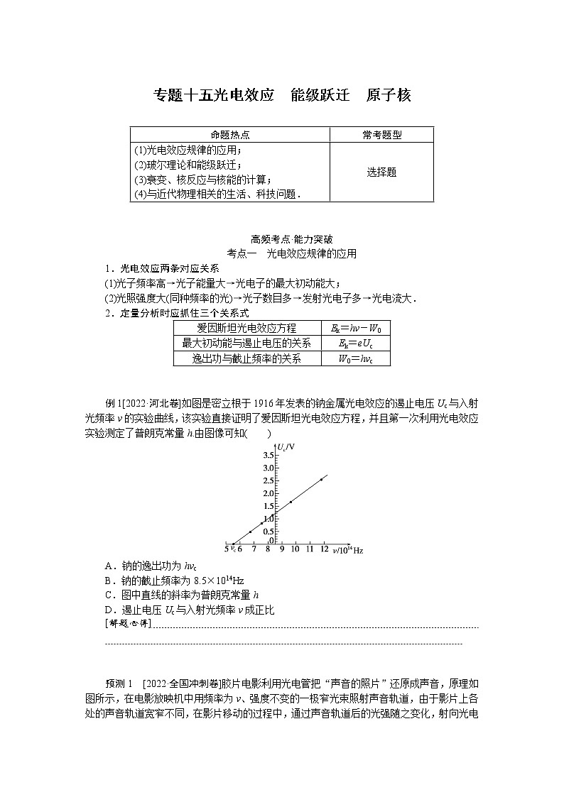 2023届二轮复习  专题十五光电效应　能级跃迁　原子核 学案第1页