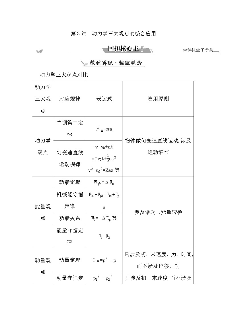 2023届二轮复习 专题二 第3讲　动力学三大观点的综合应用 学案第1页