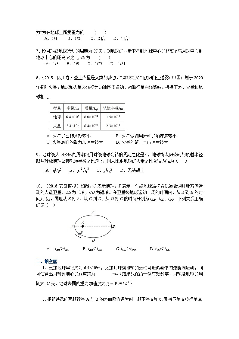 高三物理总复习巩固练习行星的运动与万有引力定律基础第2页