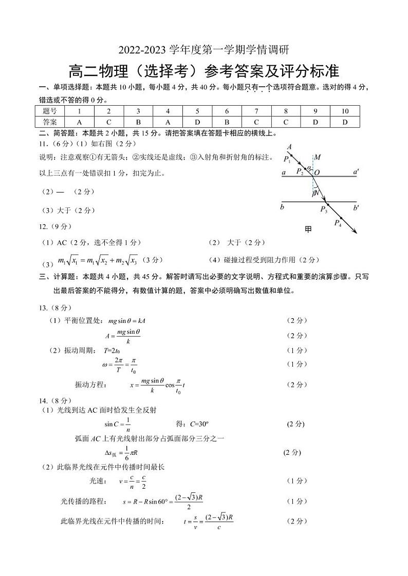 2022-2023学年物理答案第1页