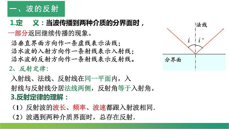 3.3+波的反射、折射和衍射  课件 高二上学期物理人教版（2019）选择性必修第一册04