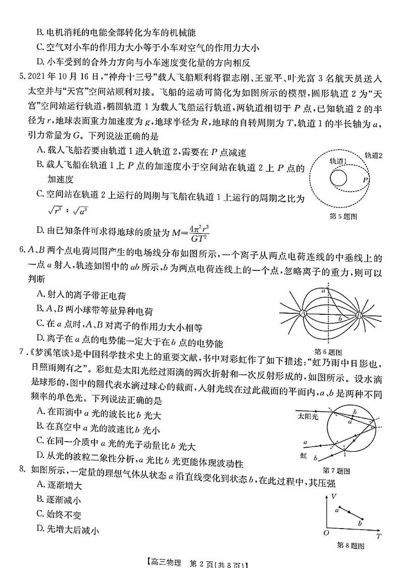 2022-2023学年浙江省百校联考（浙里卷天下）高三上学期12月测试物理试题 PDF版第2页
