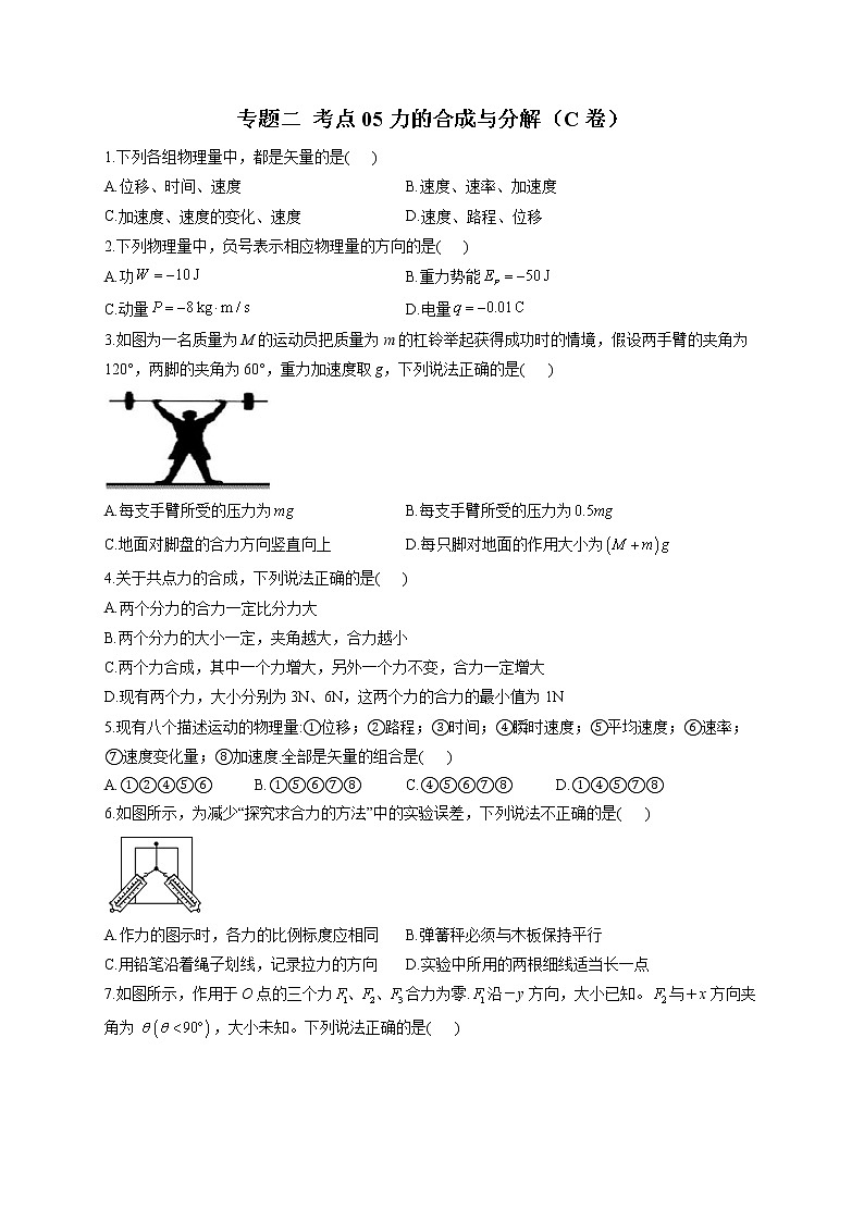 2023届高考物理高频考点专项练习： 专题二 考点05力的合成与分解（C卷）第1页
