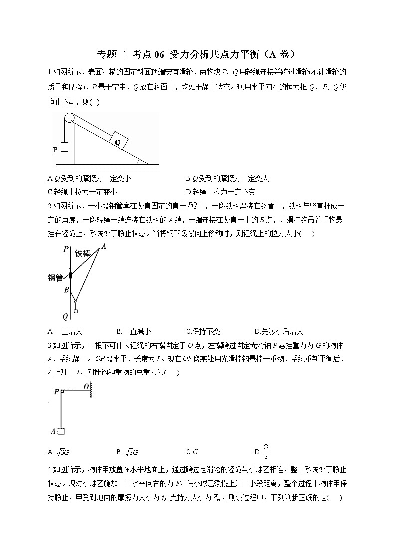2023届高考物理高频考点专项练习： 专题二 考点06 受力分析共点力平衡（A卷）第1页