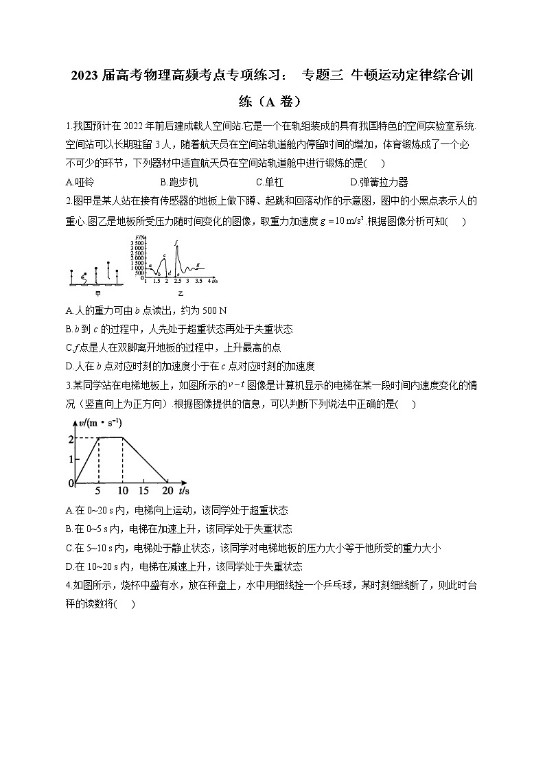 2023届高考物理高频考点专项练习： 专题三 牛顿运动定律综合训练（A卷）第1页