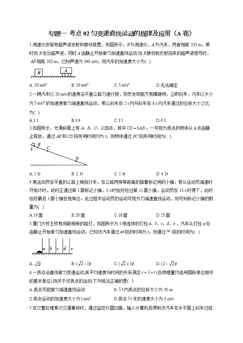 2023届新高考物理高频考点专项练习：专题一  考点02 匀变速直线运动的规律及应用（A卷）第1页