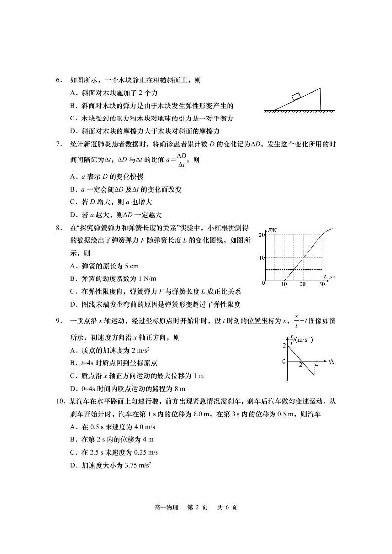 2022-2023学年江苏省南通市高一上学期教学质量调研（一）物理试题第2页