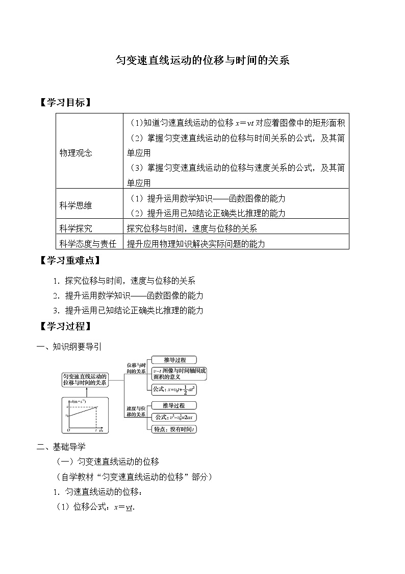 新课标高中物理：(学案)匀变速直线运动的位移与时间的关系第1页