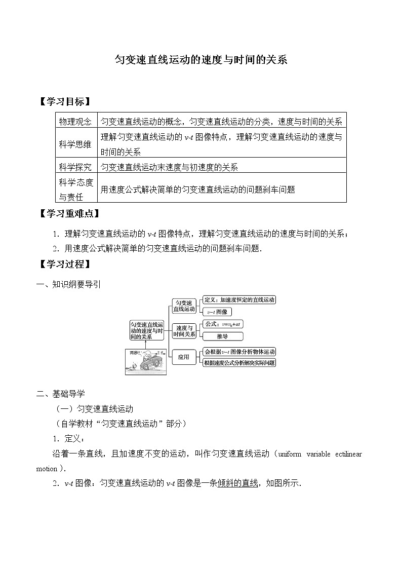 新课标高中物理：(学案)匀变速直线运动的速度与时间的关系01