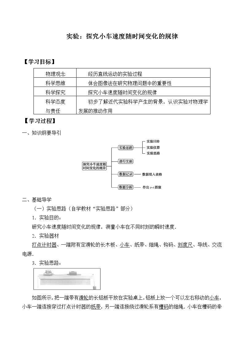 新课标高中物理：(学案)实验：探究小车速度随时间变化的规律01