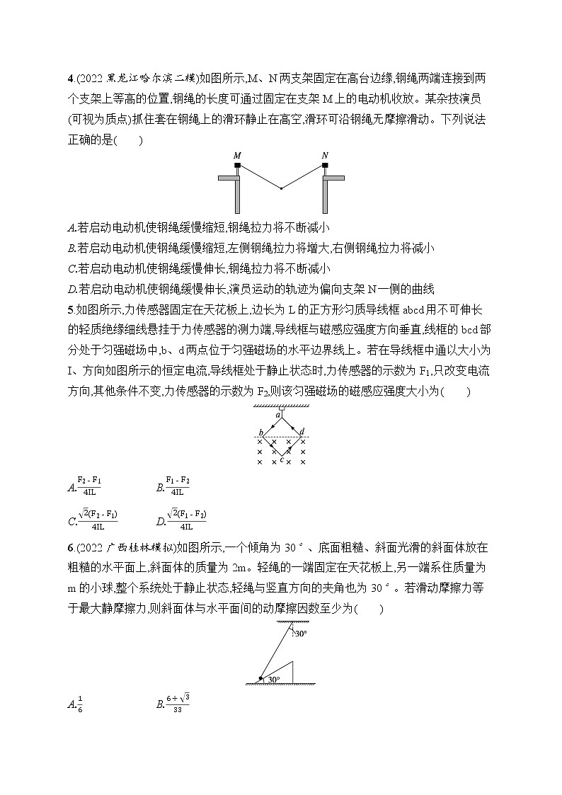 2023届高考物理二轮总复习试题（老高考旧教材）专题分层突破练1　力与物体的平衡（Word版附解析）02