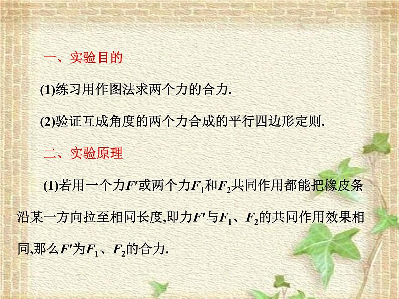 2022-2023年高考物理一轮复习 实验二 验证力的平行四边形定则课件01