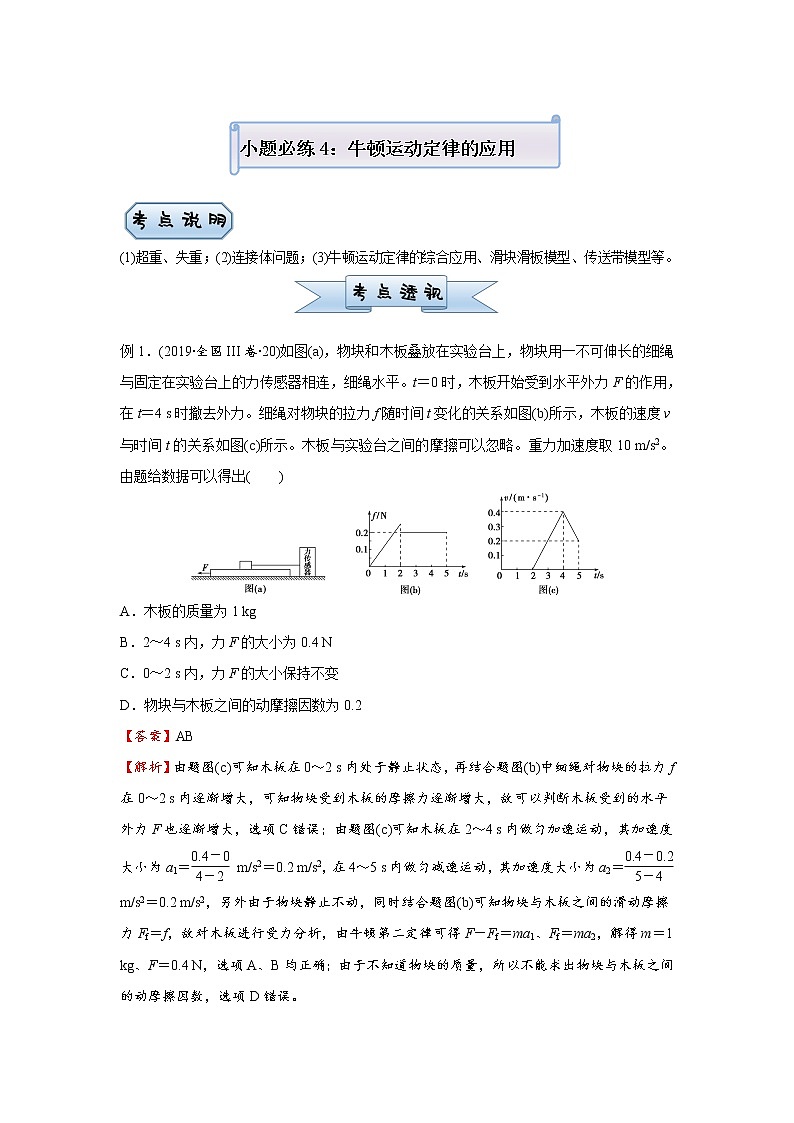 高中物理高考   2021届小题必练4 牛顿运动定律的应用 学生版第1页