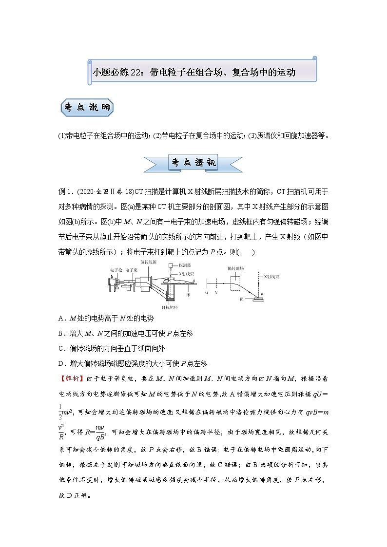 高中物理高考   2021届小题必练22 带电粒子在组合场、复合场中的运动 教师版第1页
