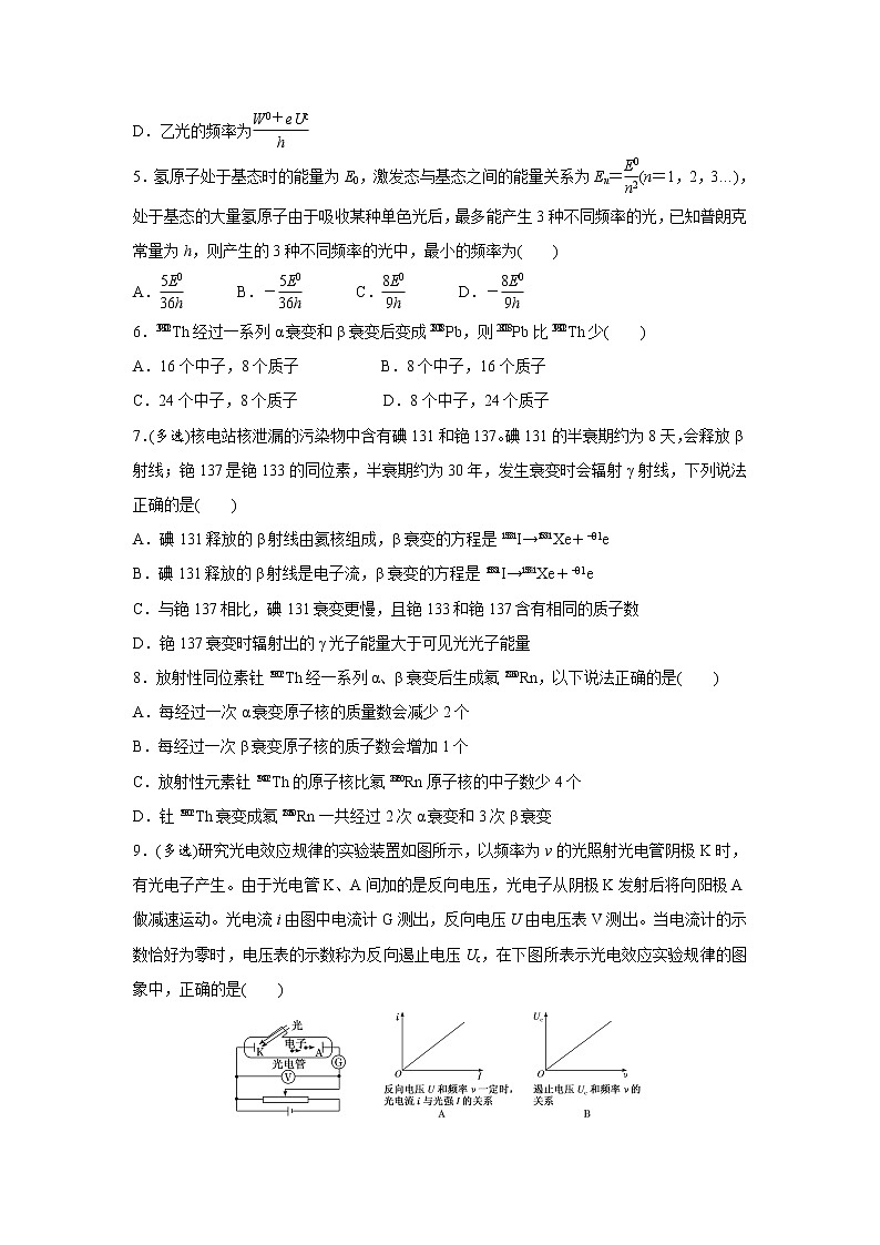 高中物理高考   2021届小题必练28 光电效应   原子结构与原子核 学生版03