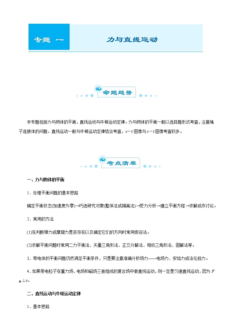 高中物理高考  2021届高考二轮精品专题一 力与直线运动 学生版01
