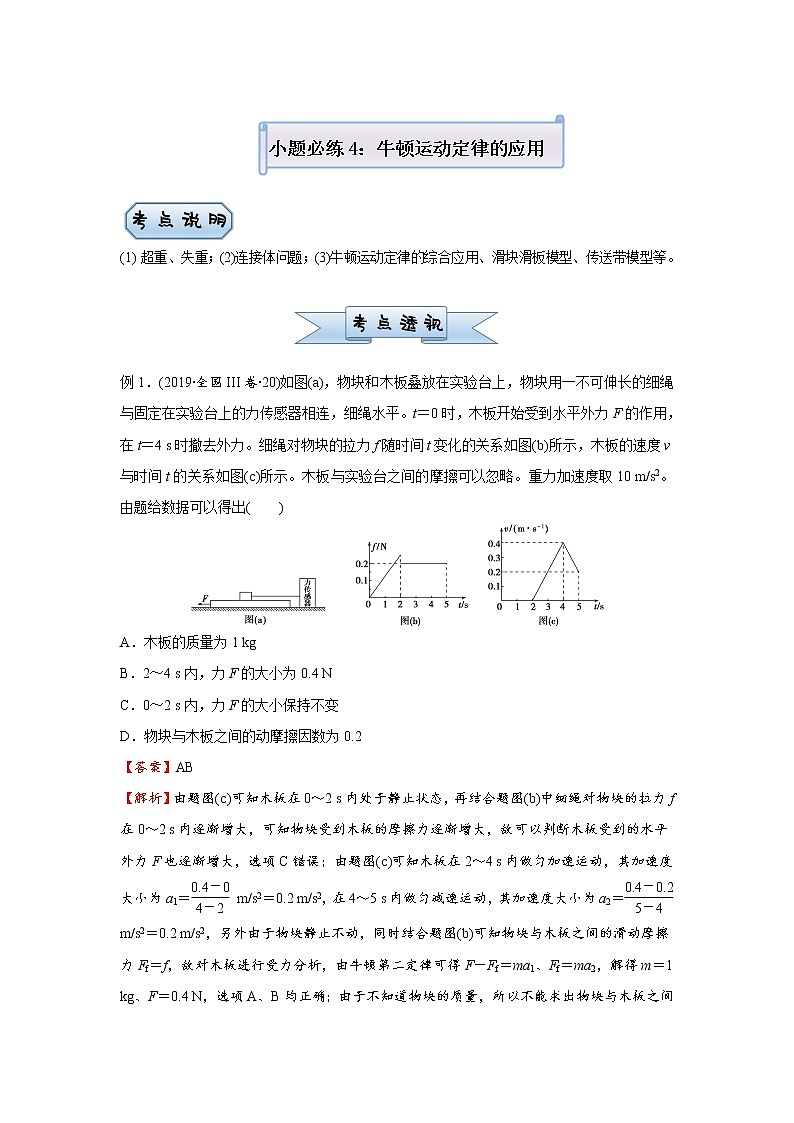 高中物理高考  2021届小题必练4 牛顿运动定律的应用 学生版第1页