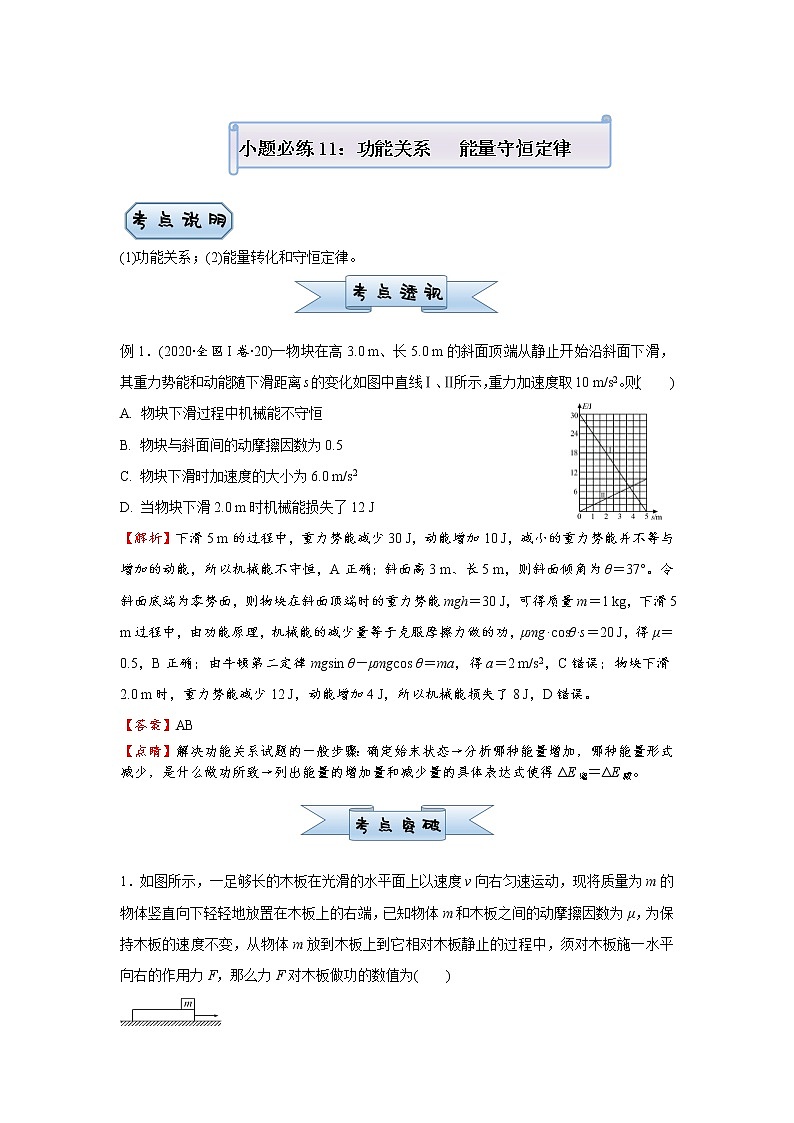 高中物理高考  2021届小题必练11 功能关系   能量守恒定律 教师版01