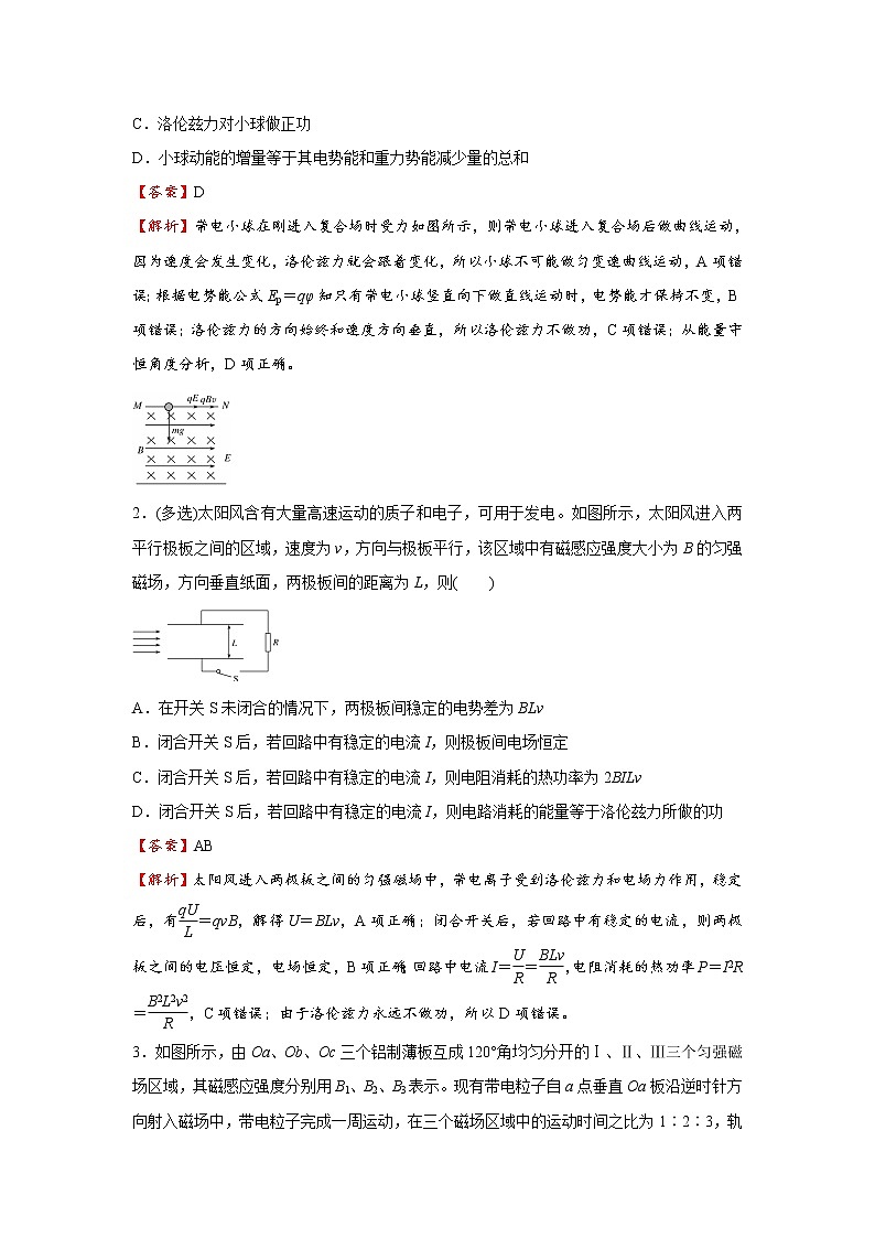 高中物理高考  2021届小题必练21 带电粒子在组合场、复合场中的运动 教师版03