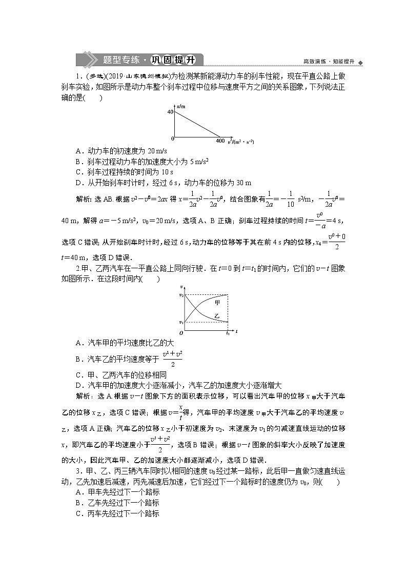 高中物理高考 5 题型探究课　运动图象　追及、相遇问题　题型专练巩固提升01