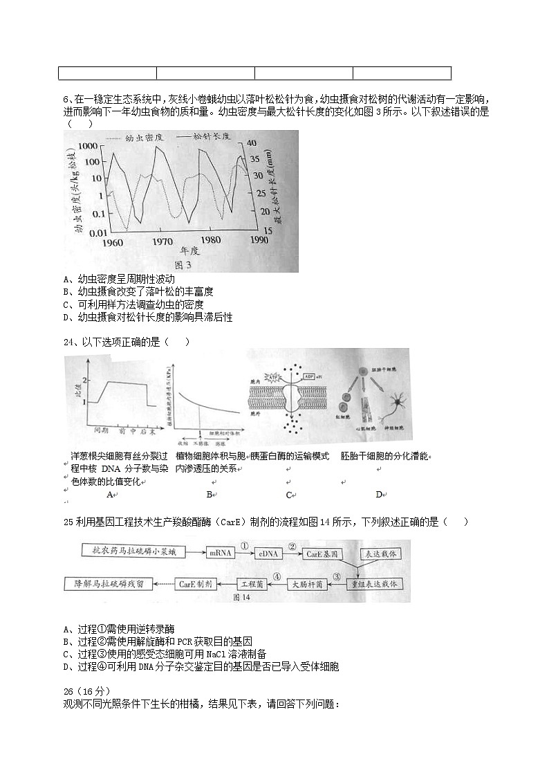 高中物理高考 2014年普通高等学校招生全国统一考试理综生物试题（广东卷，无答案）第2页