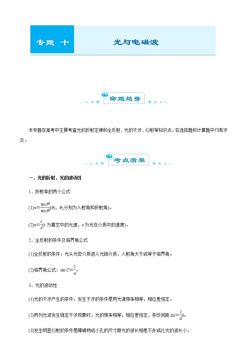 高中物理高考   2021届高考二轮精品专题十二 光与电磁波 学生版第1页