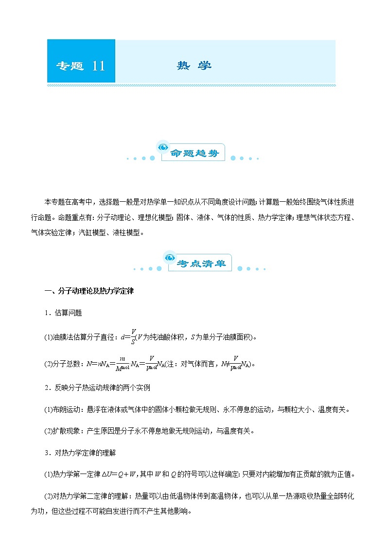 高中物理高考   2021届高考二轮精品专题十一 热学 学生版第1页