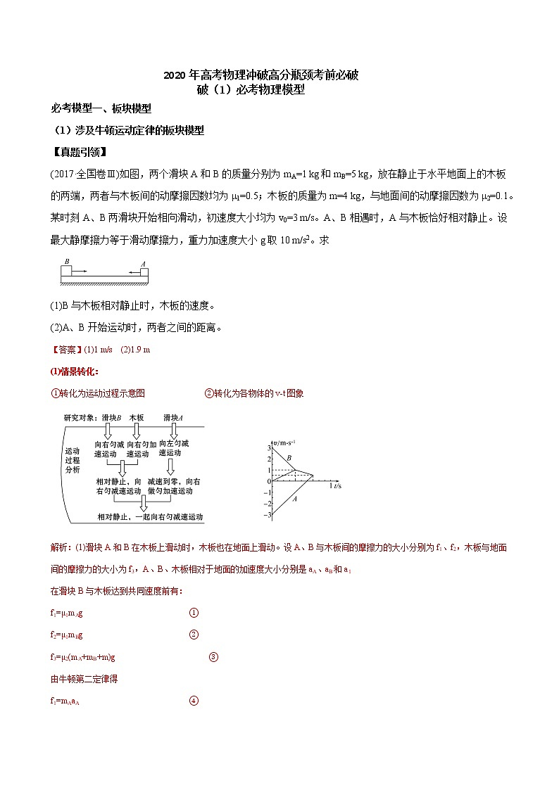 高中物理高考 2020年高考物理冲破高分瓶颈考前必破 破（1）必考物理模型 试卷01