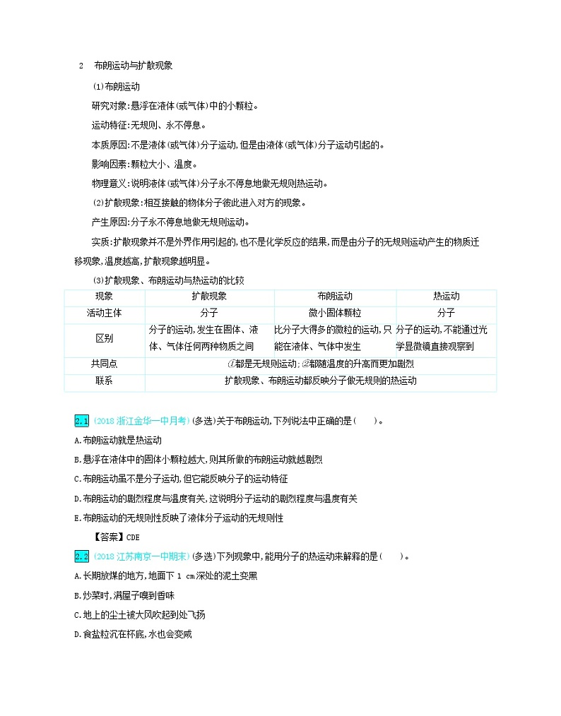 高中物理高考 2020年高考物理一轮复习第十六单元第1讲分子动理论内能练习含解析新人教版选修03