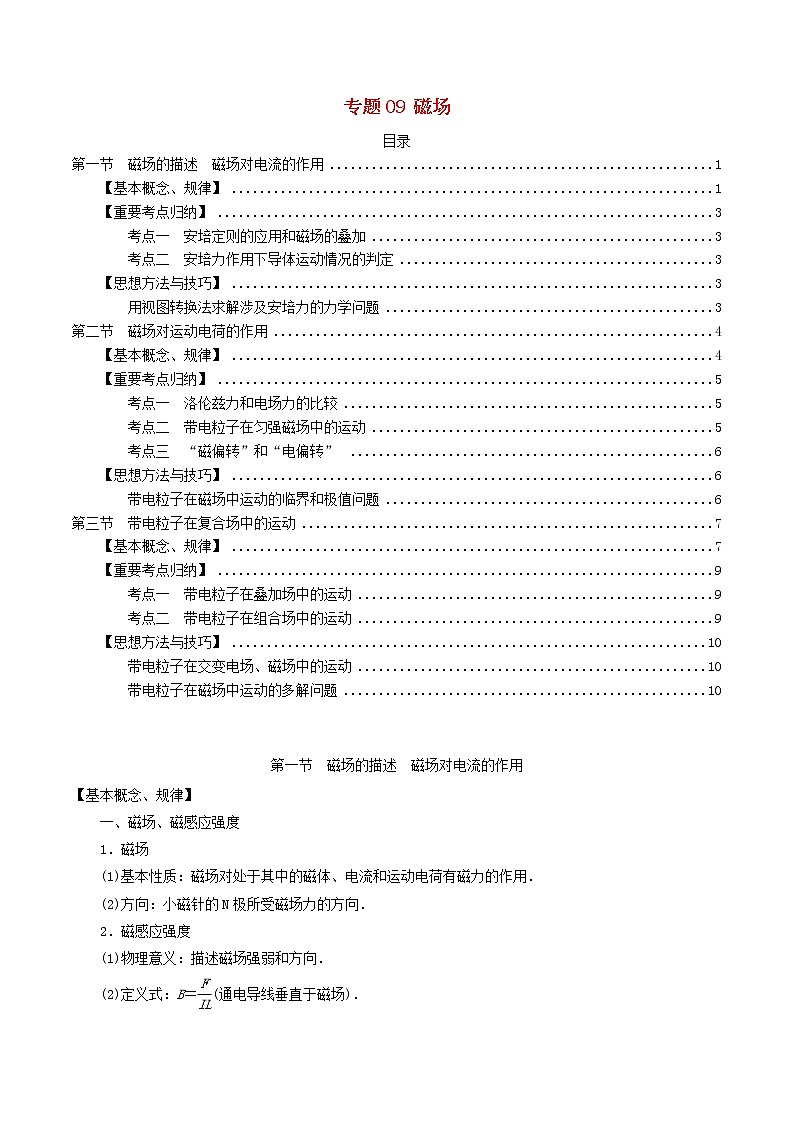 高中物理高考 2020年高考物理一轮复习专题09磁场知识点考点归纳第1页