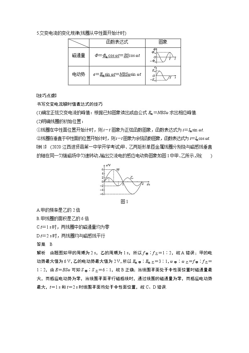 高中物理高考 2022年高考物理一轮复习 第12章 第1讲 交变电流的产生和描述 试卷02