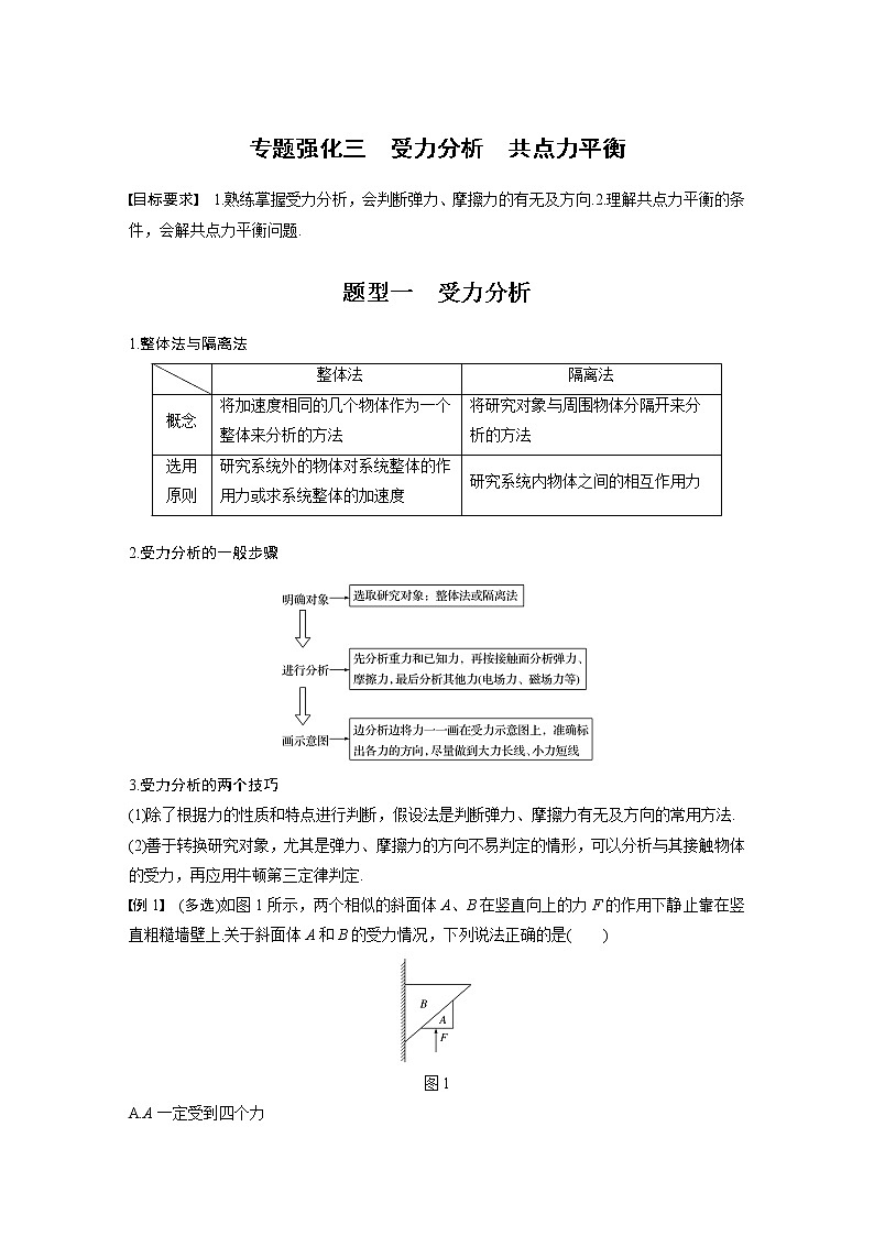 高中物理高考 2022年高考物理一轮复习（新高考版2(粤冀渝湘)适用） 第2章 专题强化3 受力分析　共点力平衡第1页