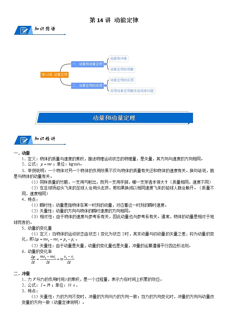高中物理高考 2023届高考物理一轮复习 第14讲 动量定理 试卷01
