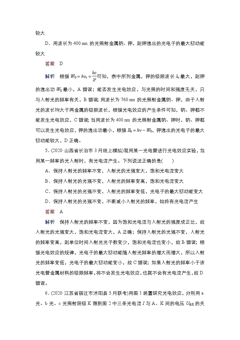 高中物理高考 第1讲　光电效应　波粒二象性 作业03