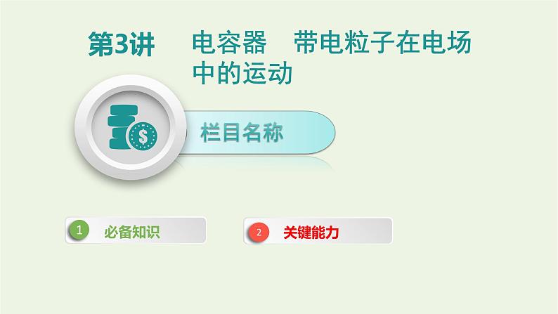 高中物理高考 2020年高考物理一轮复习第九单元静电场第3讲电容器带电粒子在电场中的运动课件新人教版01