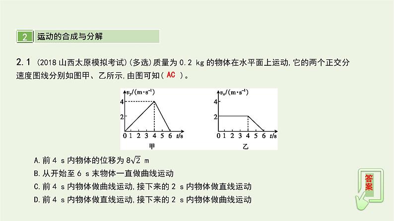 高中物理高考 2020年高考物理一轮复习第四单元曲线运动第1讲曲线运动运动的合成与分解课件新人教版08