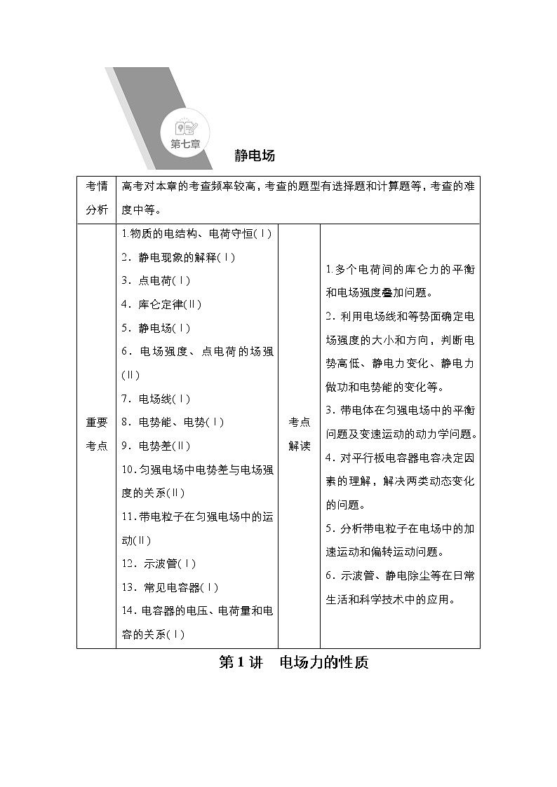 高中物理高考 第1讲　电场力的性质 学案01