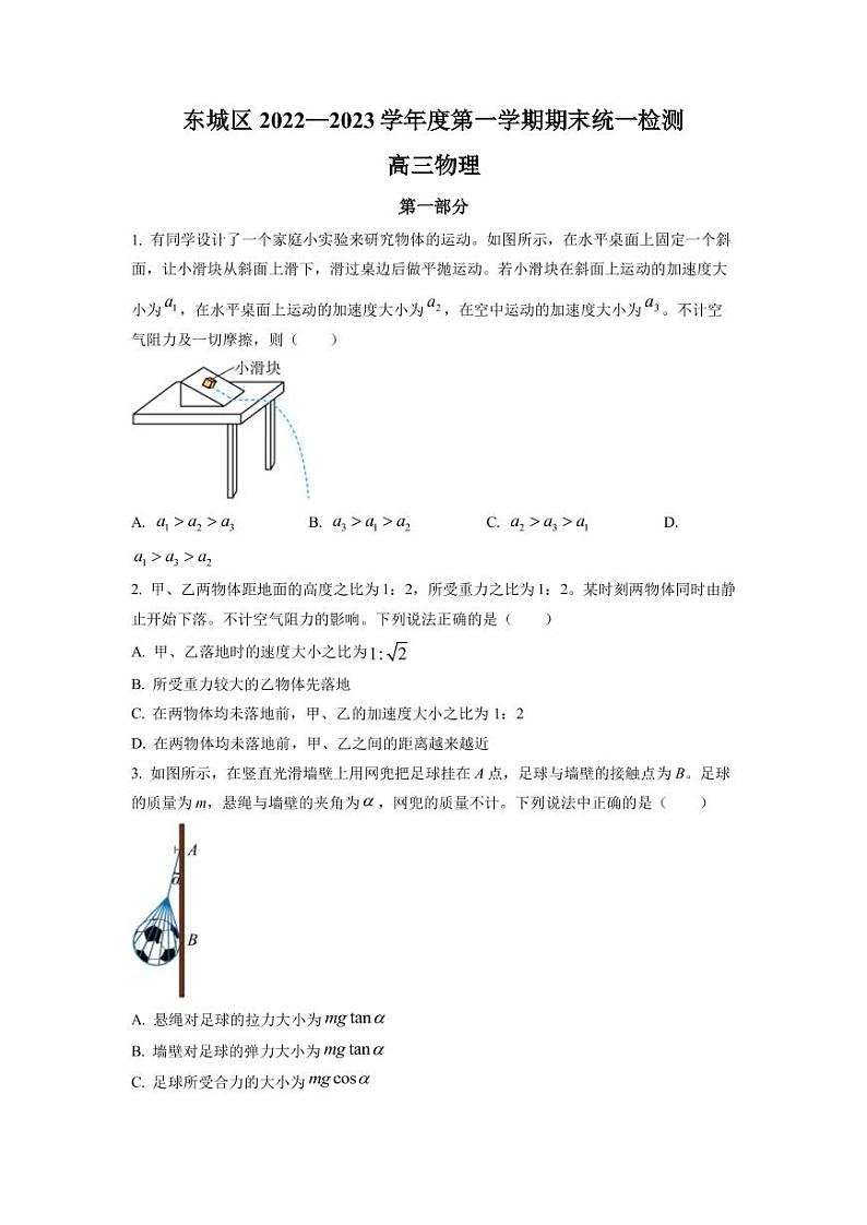2022-2023学年北京市东城区高三上学期期末考试物理试题 PDF版01