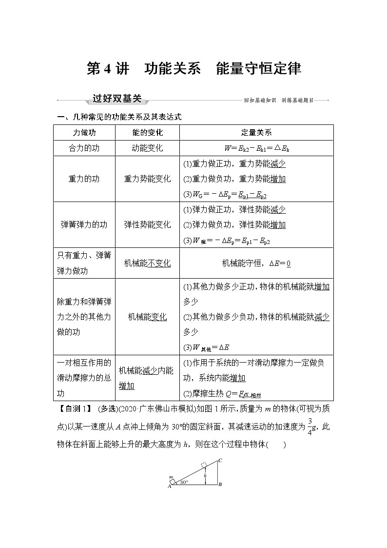 高中物理高考 第4讲 功能关系 能量守恒定律 试卷01