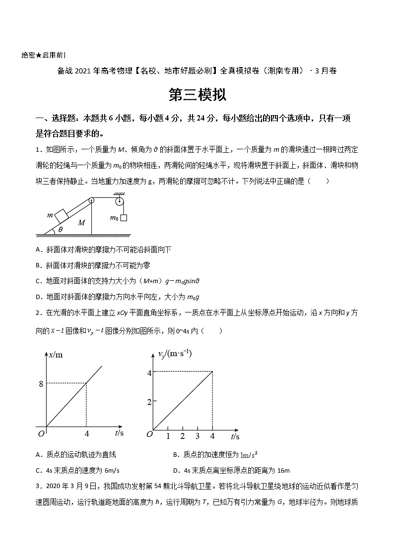 高中物理高考 卷3-备战2021年高考物理【名校地市好题必刷】全真模拟卷（湖南专用）·3月卷（原卷版）第1页