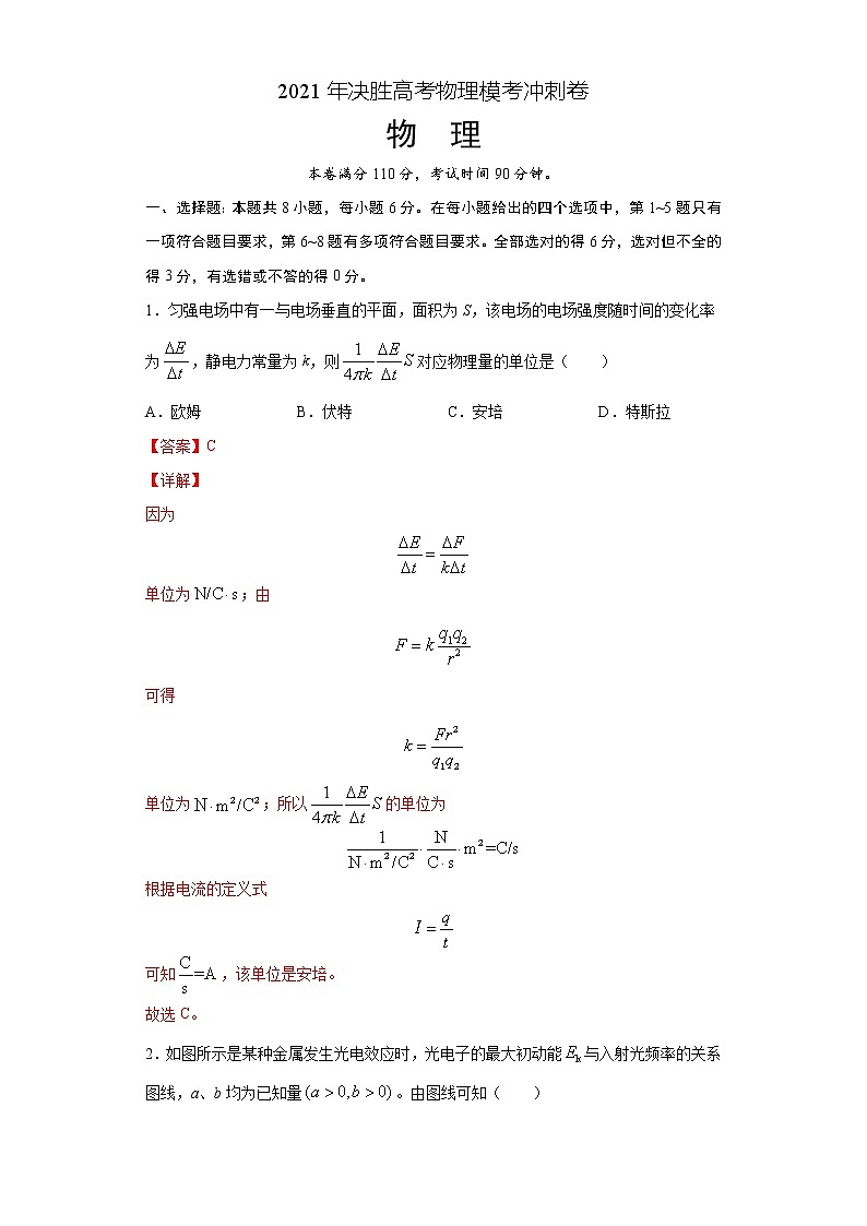 高中物理高考 卷4-2021年决胜高考物理模考冲刺卷（解析版）第1页