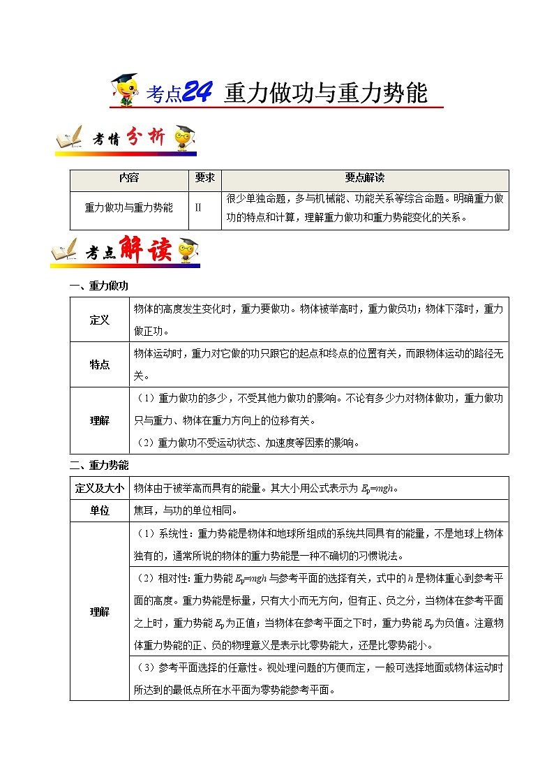 高中物理高考 考点24 重力做功与重力势能——备战2021年高考物理考点一遍过第1页