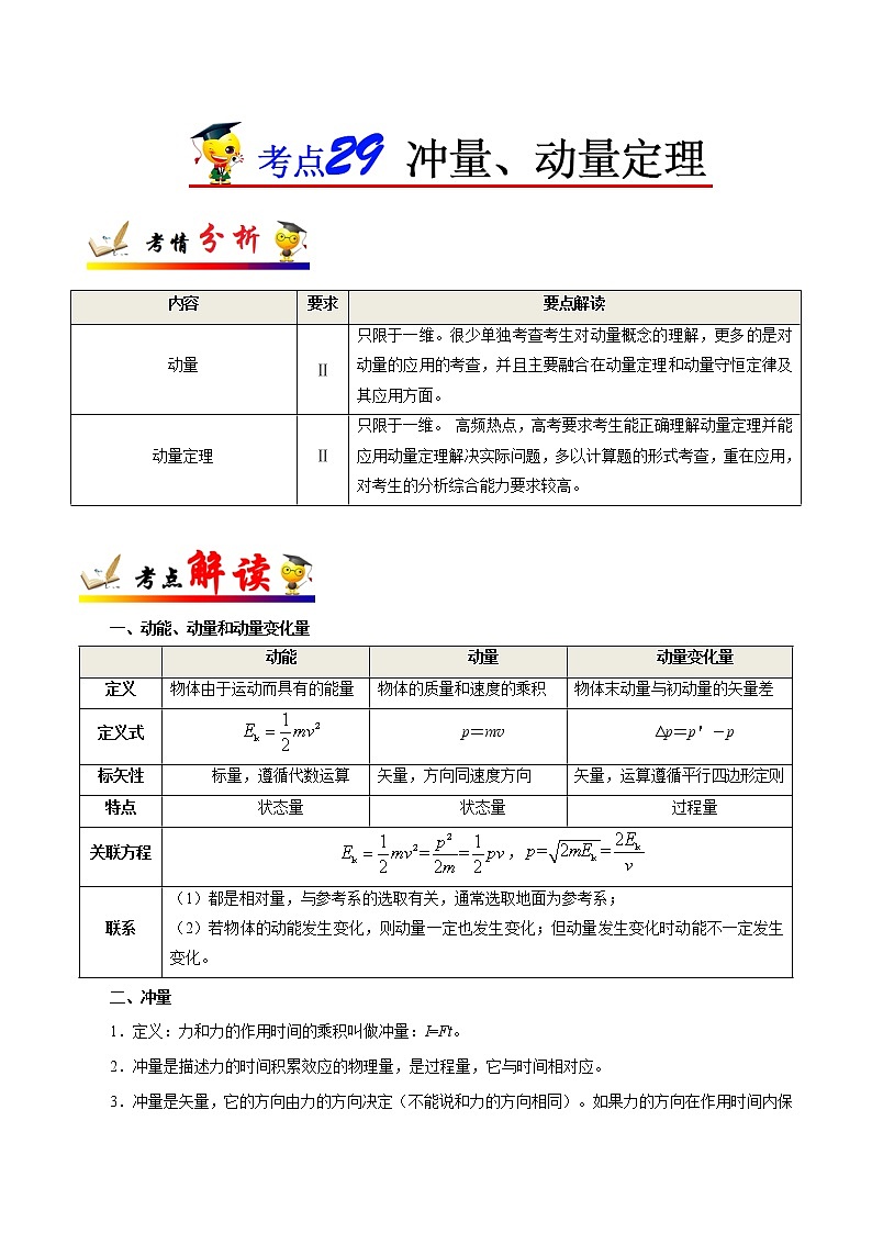 高中物理高考 考点29 冲量、动量定理-备战2022年高考物理考点一遍过 试卷01